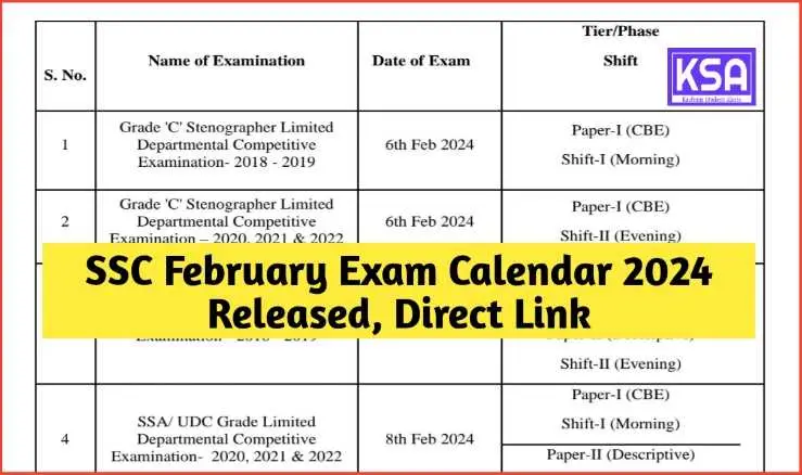 SSC Exam Calendar 2024 Released (February) Download PDF