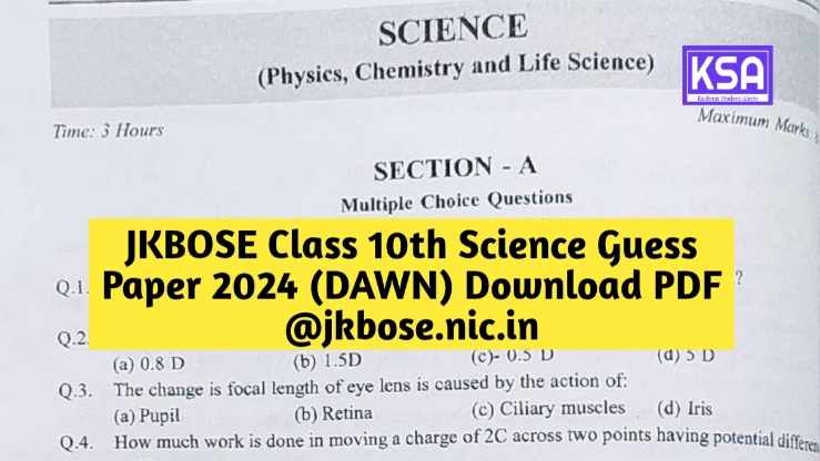JKBOSE 10th Science Guess Paper 2024 (DAWN) Download PDF here