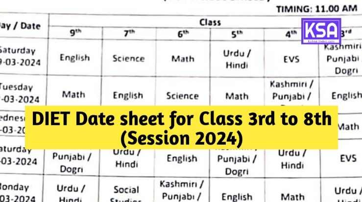 DIET Date sheet Released for 3rd to 9th Class 2023-24